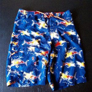 Blue Yellow White Shark Print Bermuda Swim SwimmingTrunks Boy 18